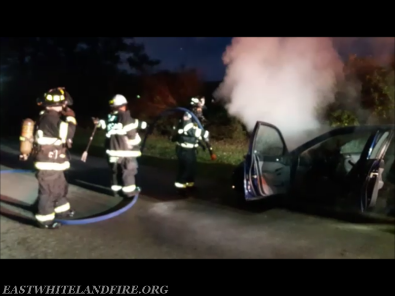 East Whiteland personnel at a car fire on Bacton Hill Road.