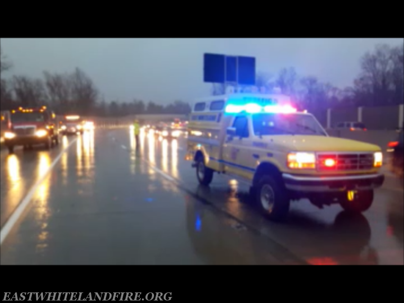 East Whiteland Fire Police with Traffic 5 during heavy rain on Route 202 for a tractor-trailer jack knife accident.