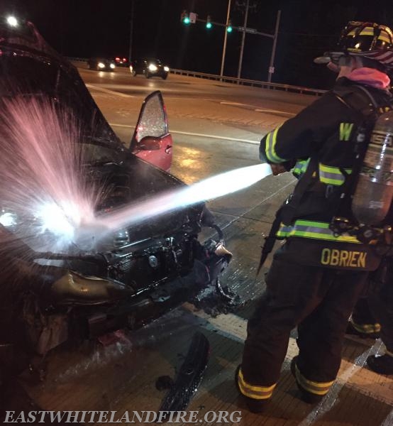 EW FF Kyle O'Brien at car fire on Morehall Road in East Whiteland Twp.